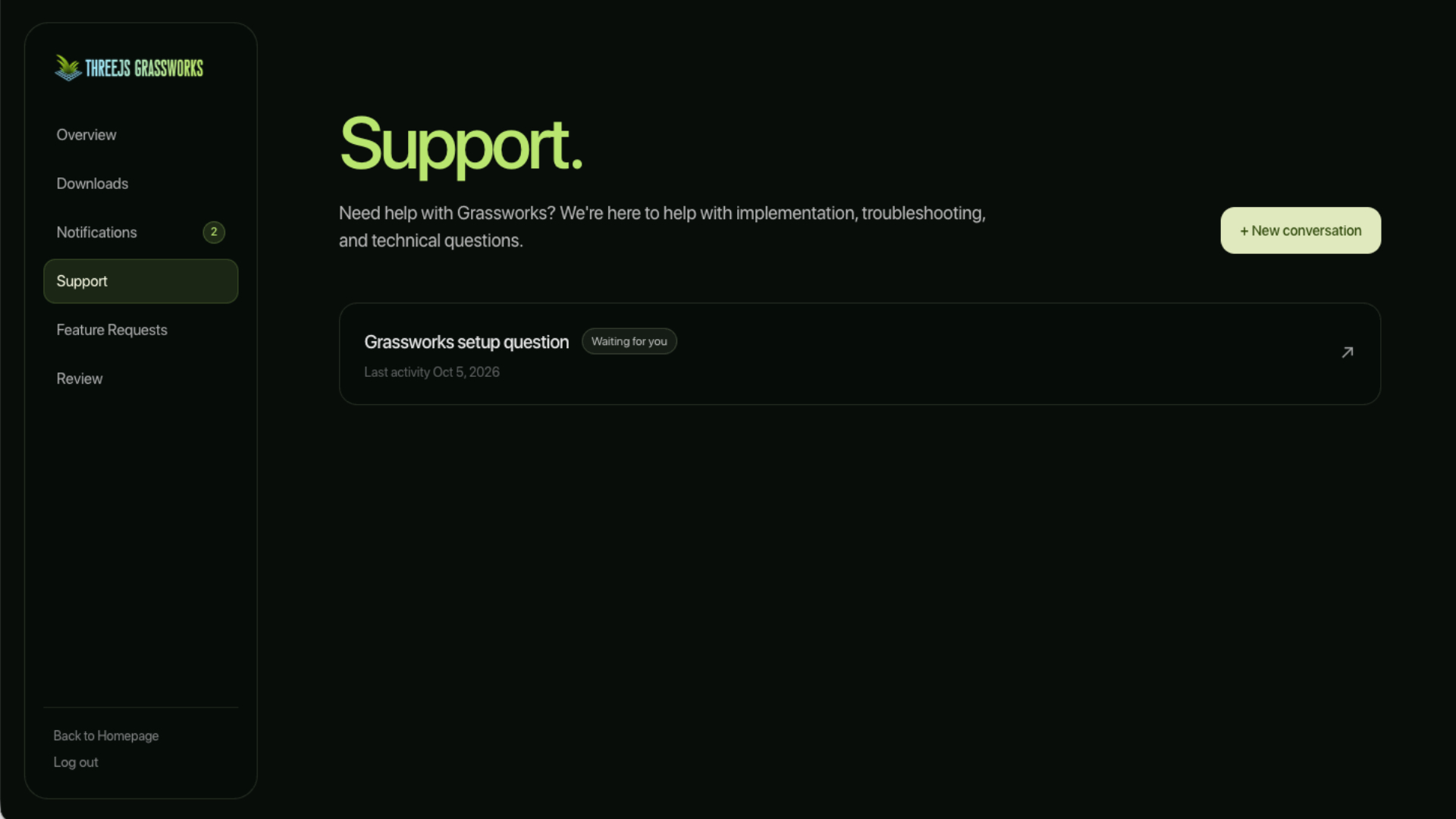 Grassworks customer portal support section